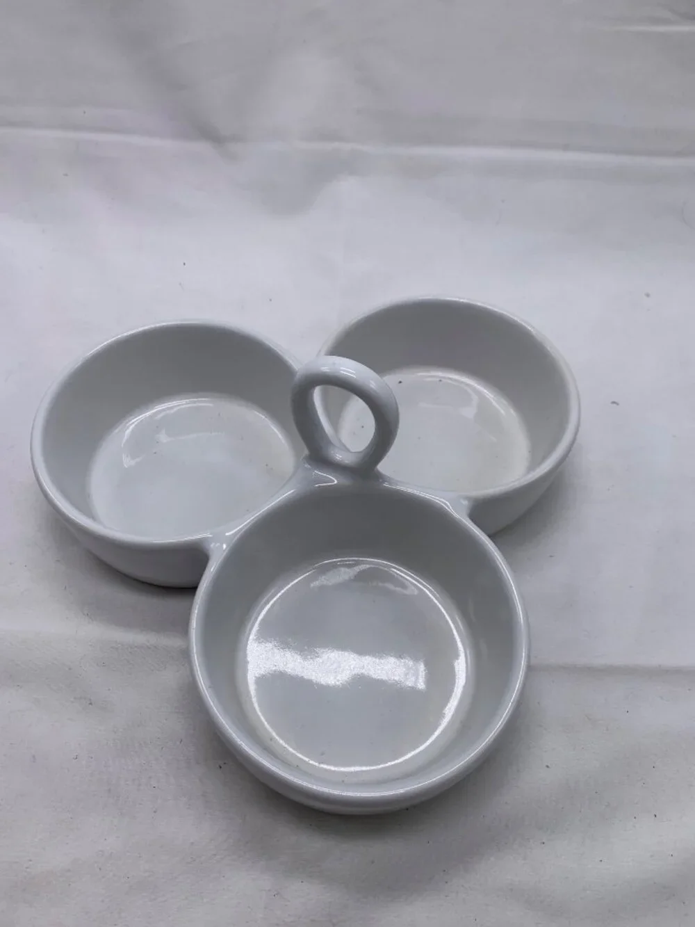 Crate & Barrel White Ceramic 3-Section Serving Dish With Handle